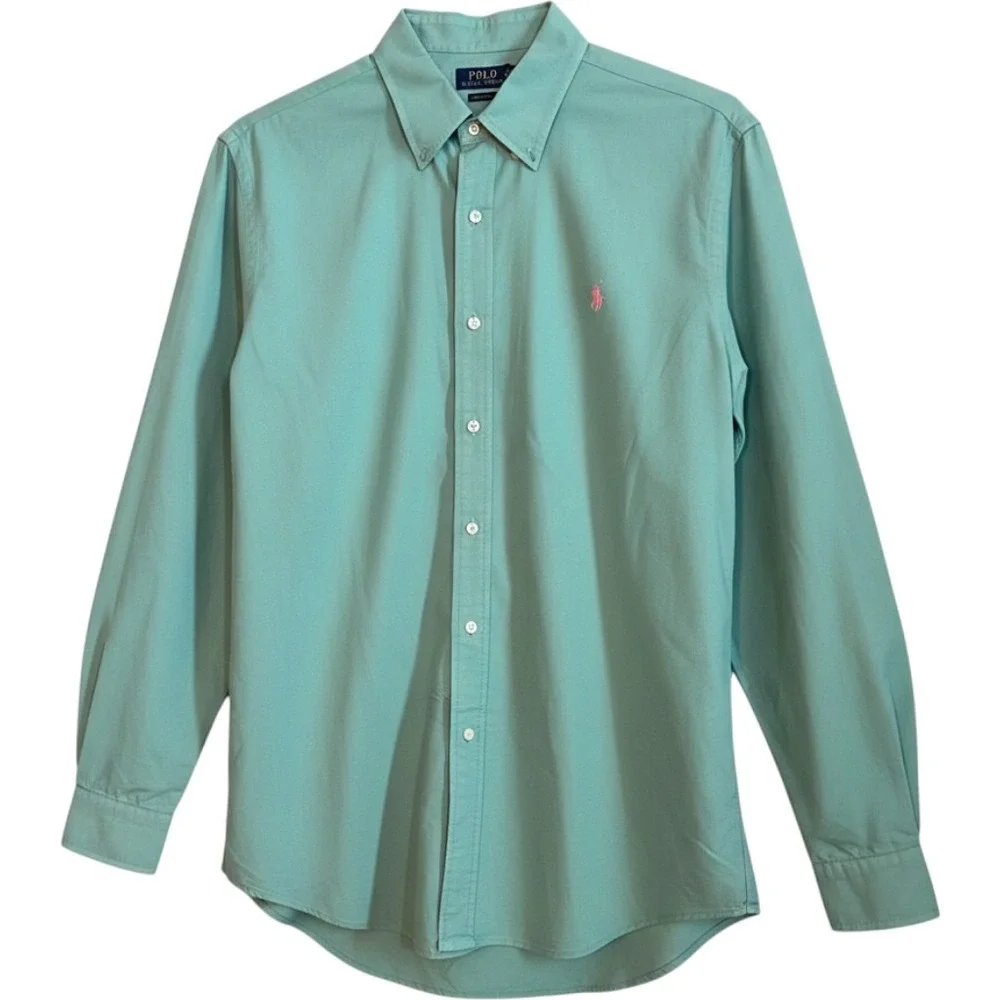 Polo Ralph Lauren Mens XL Classic Fit Oxford Shirt Mint Green Pink Pony Logo